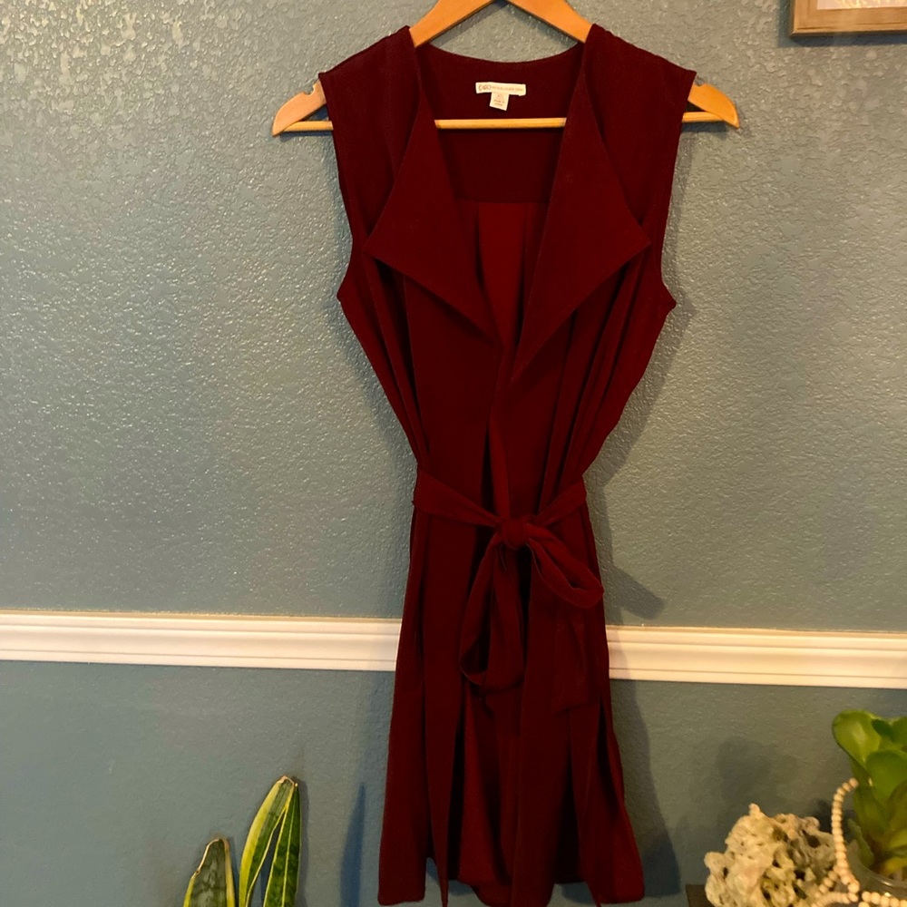 Red, Sleeveless Cardigan with Tie Belt